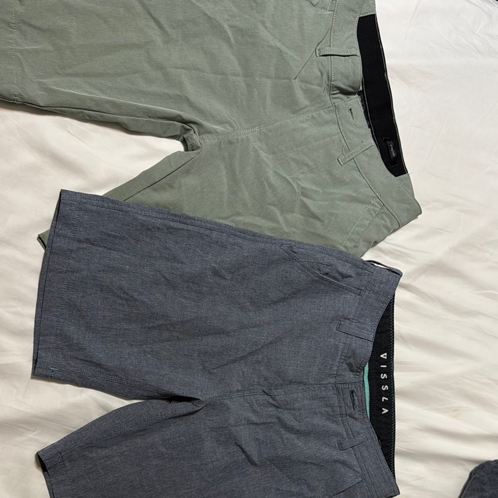 Kenneth Cole green  (waist 28) and Vissla (waist 27)Blue/ Gray Flat Front Shorts
